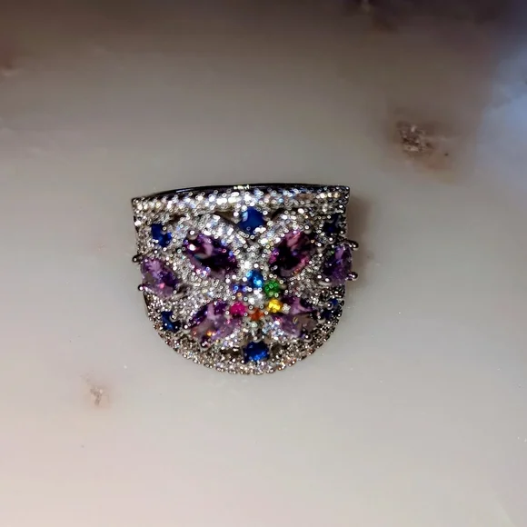 Milticolor ring Ss 9 Sterling Silver gemstones Gift Box - Picture 2 of 3